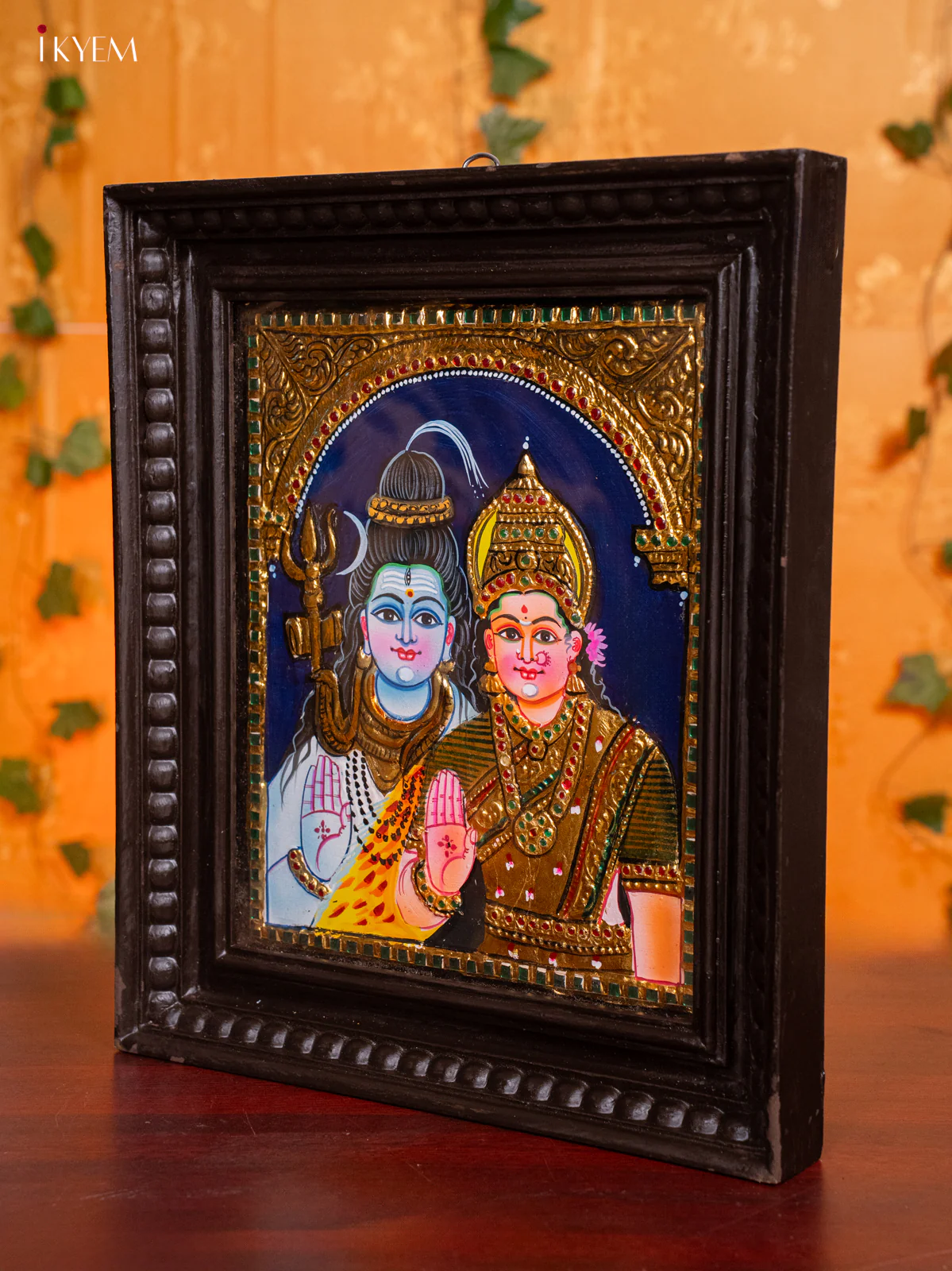 Divine Lord Shiva & Parvathi Tanjore Painting in Teak Wood Frame (13x15 Inch) - KH26172 - Image 4