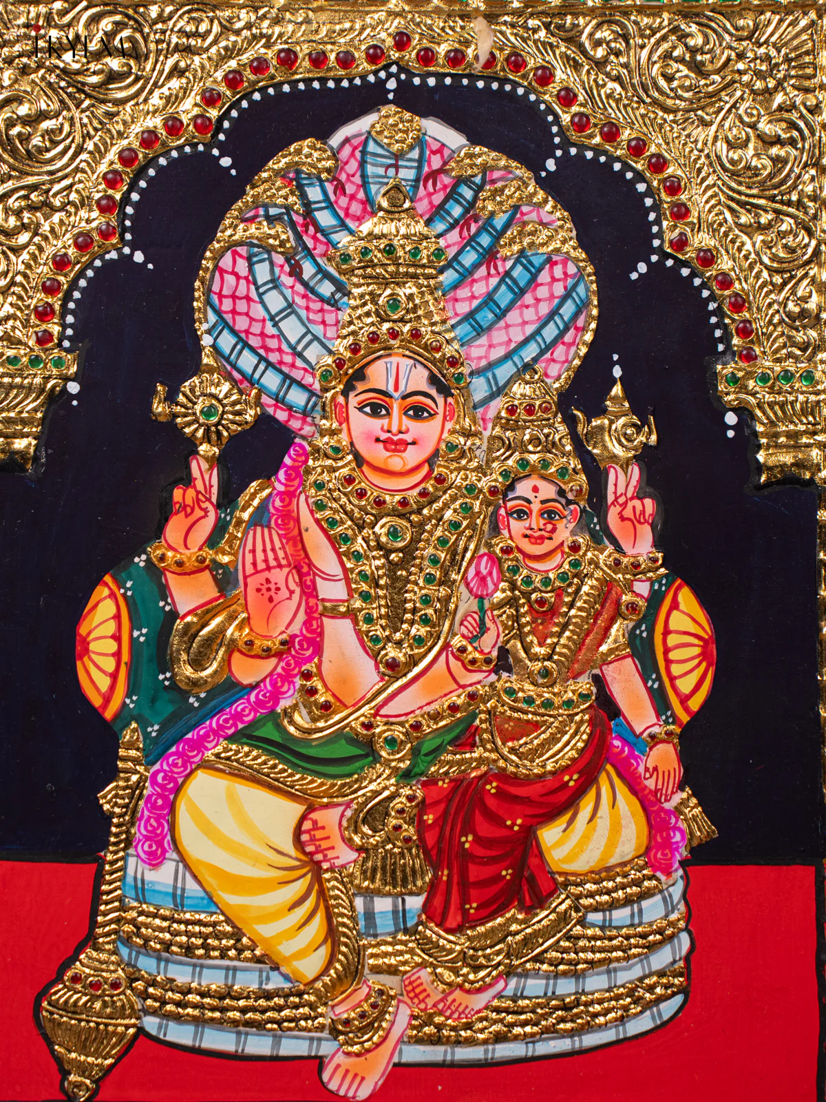 Graceful Lakshmi Narayana Tanjore painting - (18×15) Inch - KJ03230 - Image 3