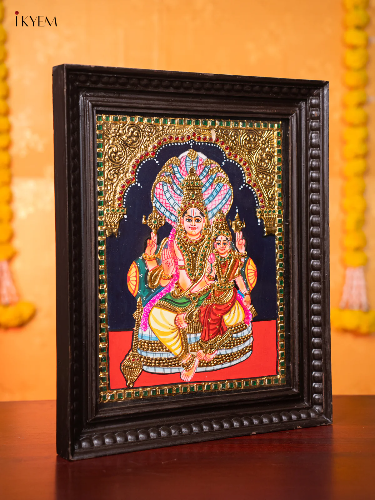 Graceful Lakshmi Narayana Tanjore painting - (18×15) Inch - KJ03230 - Image 4