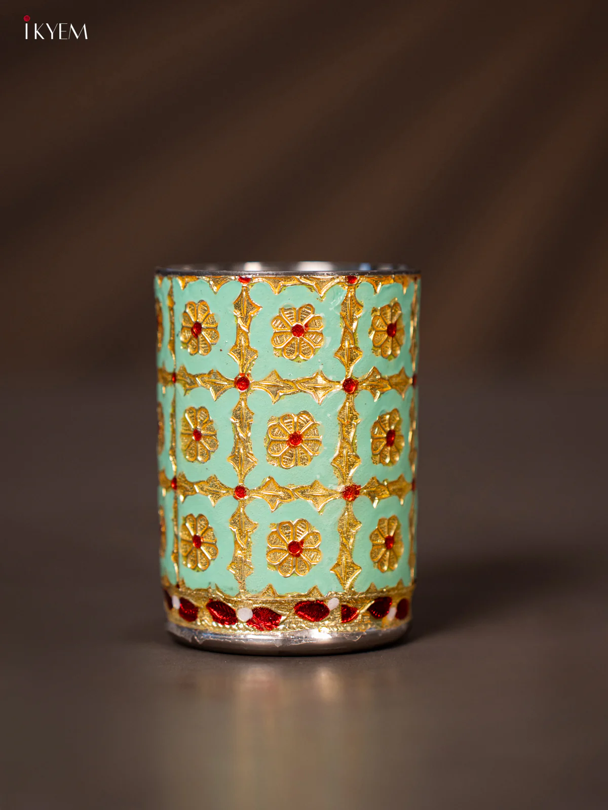 Rich Pista Green Meenakari Stainless Steel Glass - KF27115