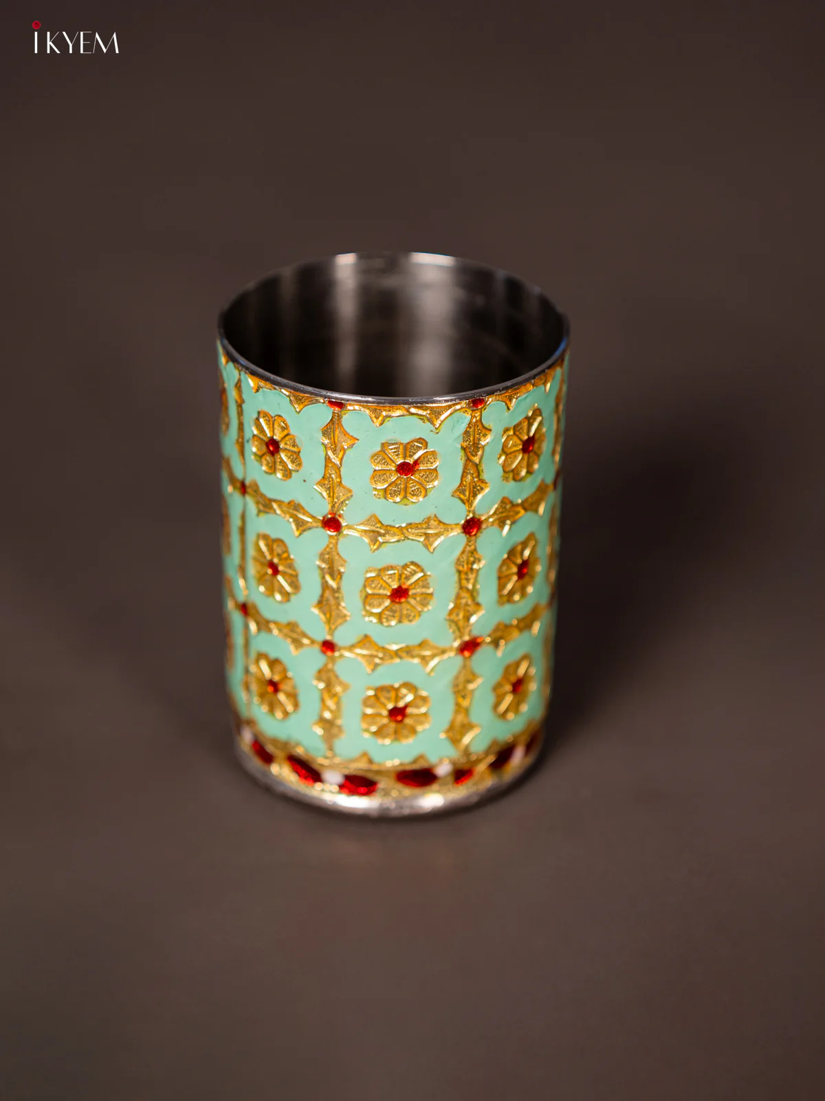 Rich Pista Green Meenakari Stainless Steel Glass - KF27115 - Image 2