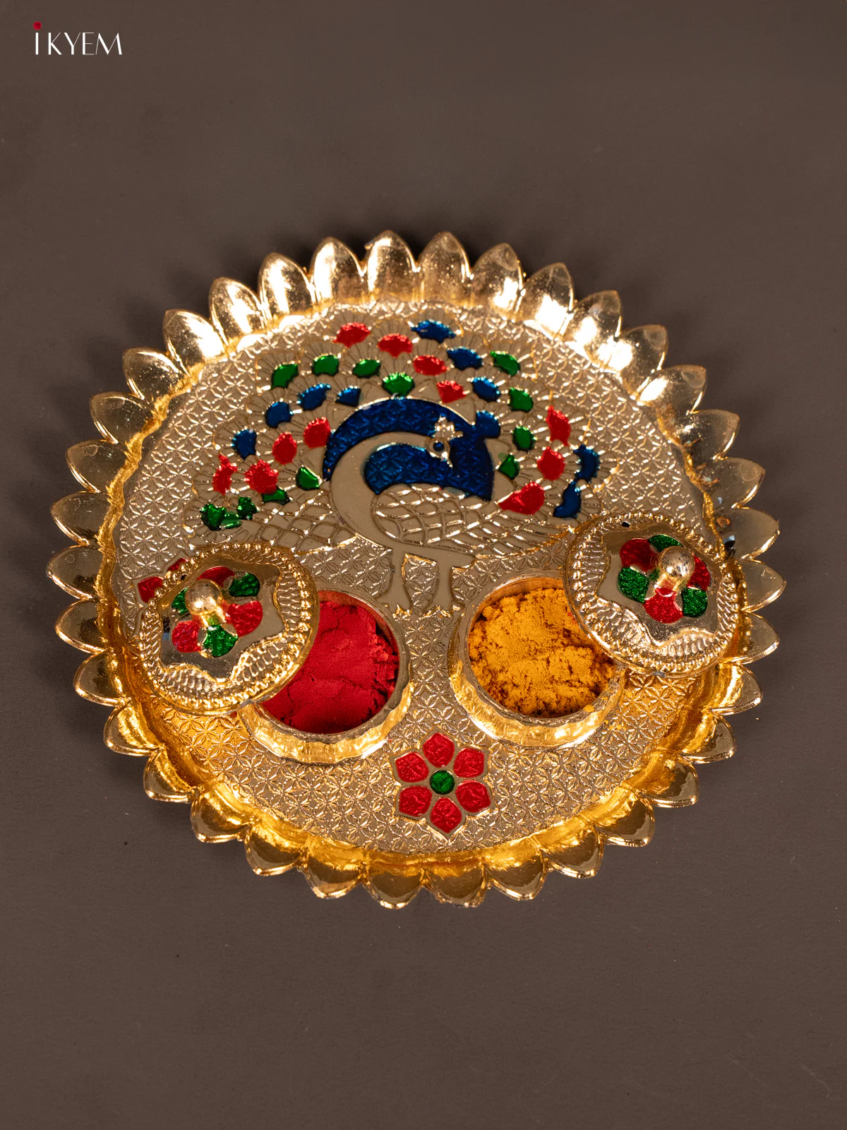 Meenakari Peacock Printed Haldi Kumkum Holder - KG25212 - Image 2