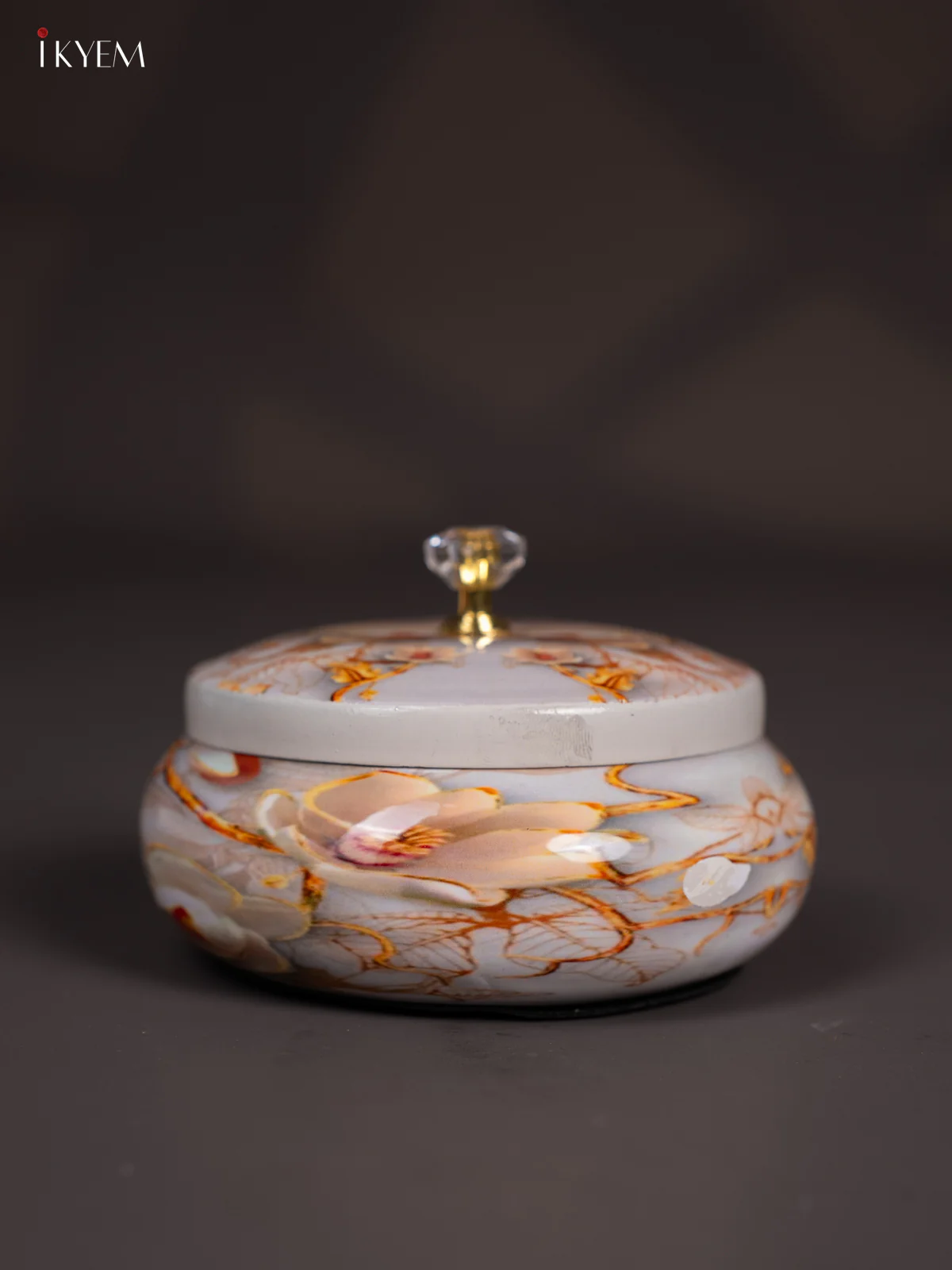 Classy Floral Printed Off White Dry Fruit Jar with Lid  - KI12137