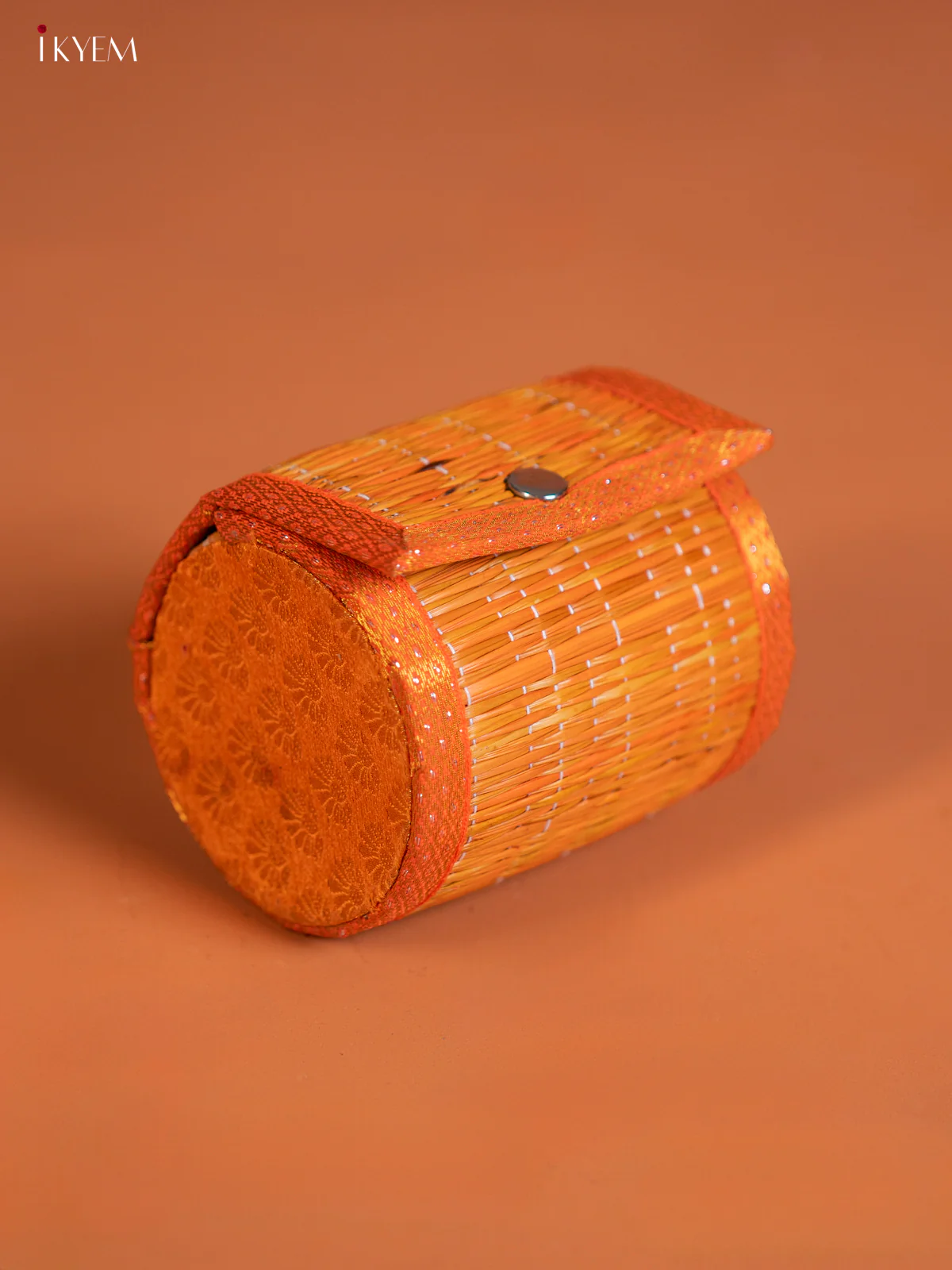Orange Raw Silk with korai Round Bangle box - KG01149
