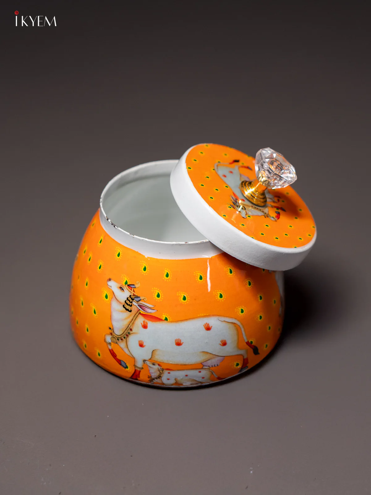 Elegant Pichwai Cow & Calf Printed Orange Dry Fruit Jar with Lid - KI15112 - Image 3