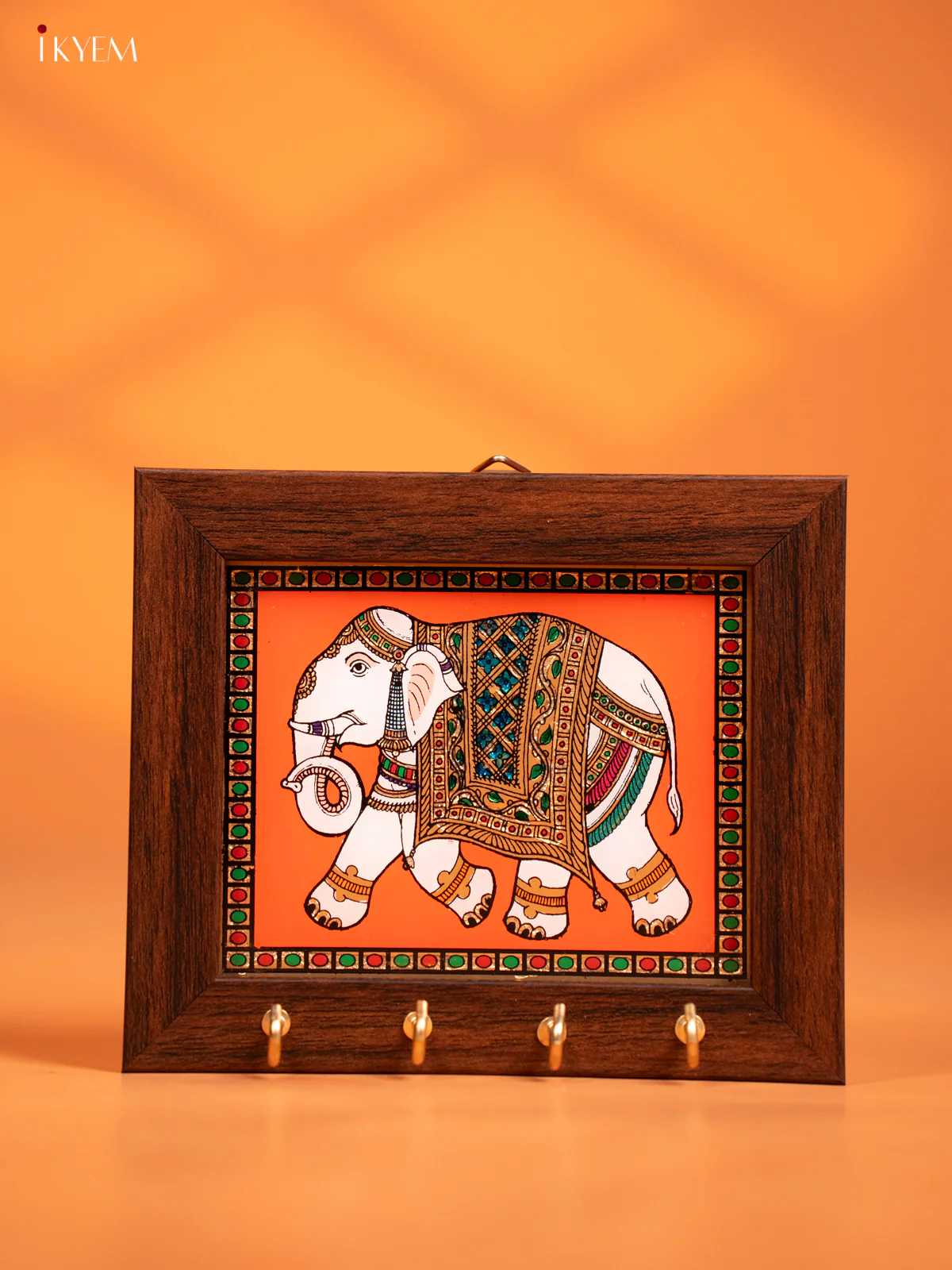 Reverse Glass Painted Keyhanger Elephant - Orange - (5x6) Inches - KF16114