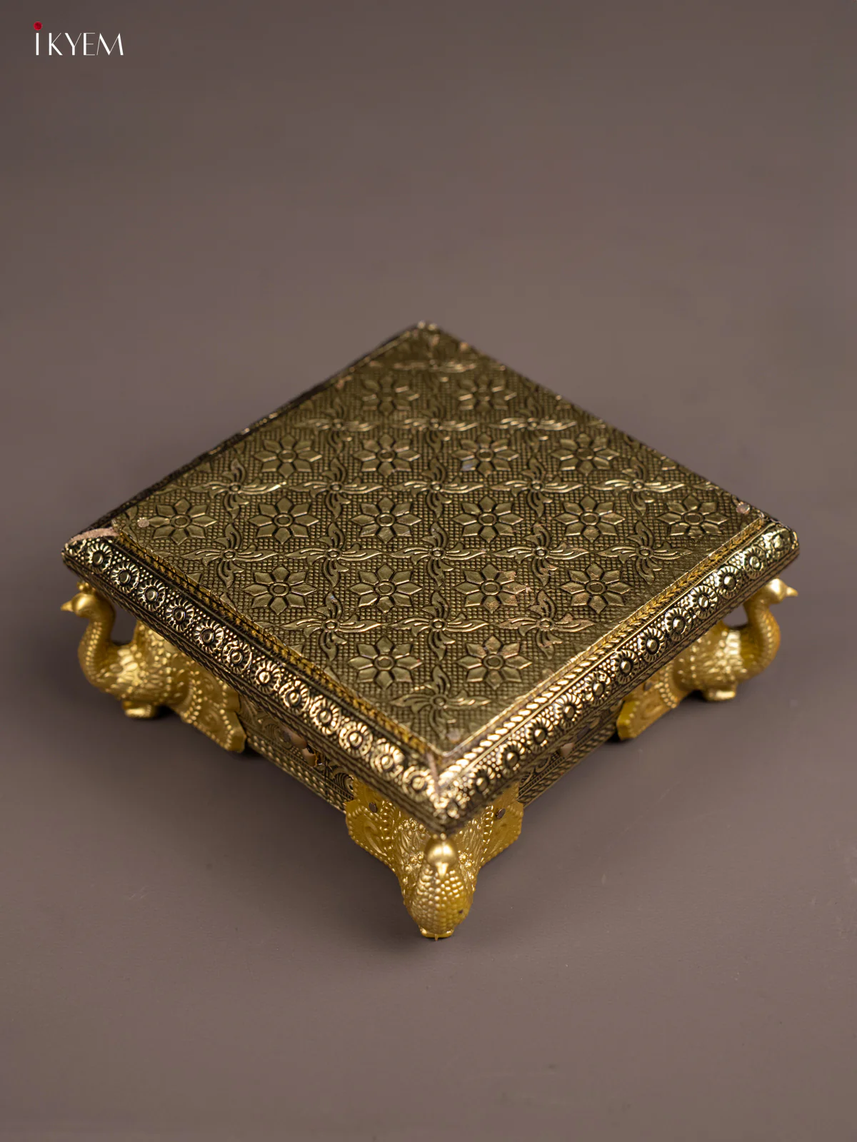 Gold Oxidized Chowki with Peacock Embossed Legs (5X5) - KH28120