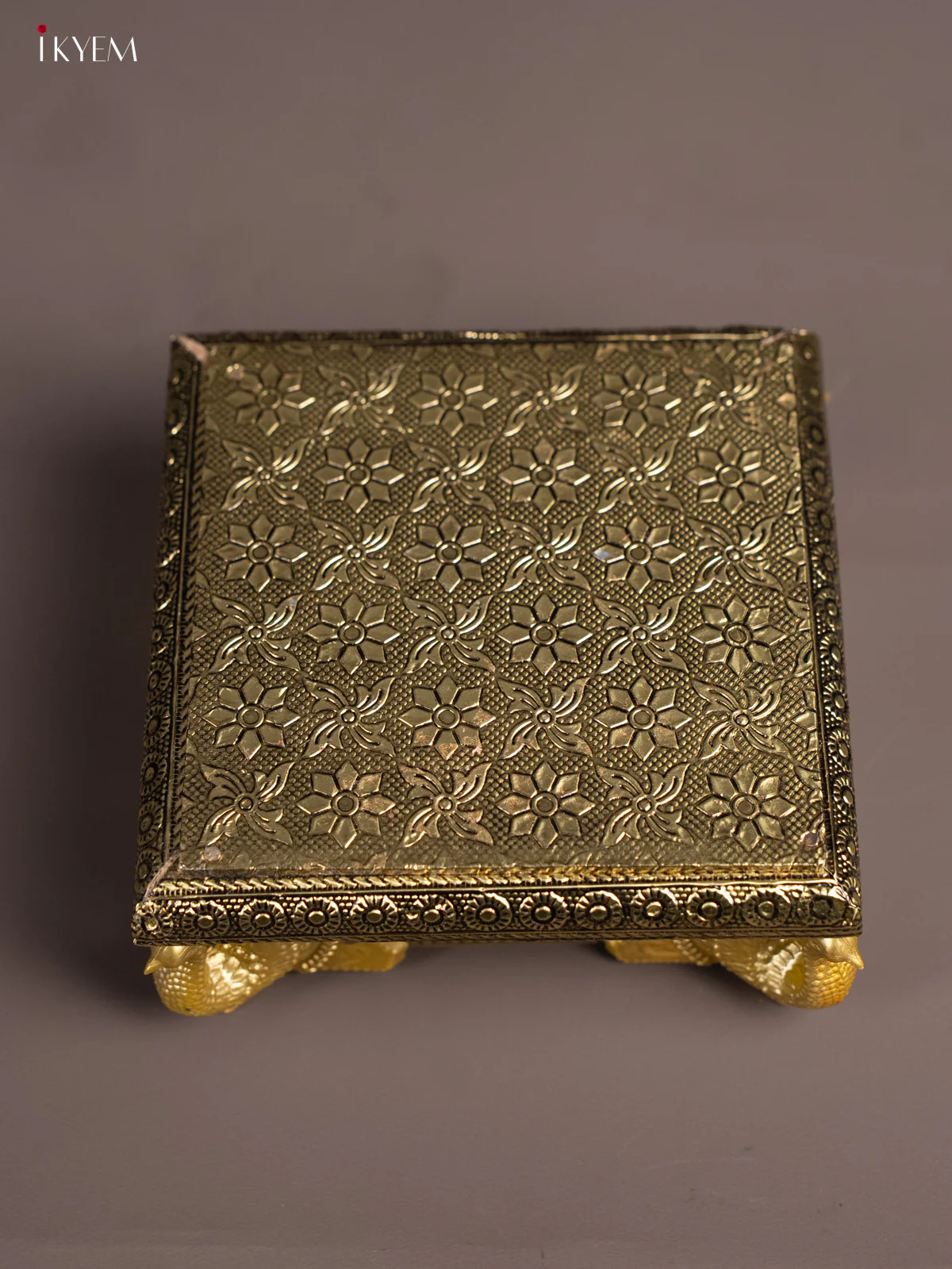Gold Oxidized Chowki with Peacock Embossed Legs (5X5) - KH28120 - Image 3