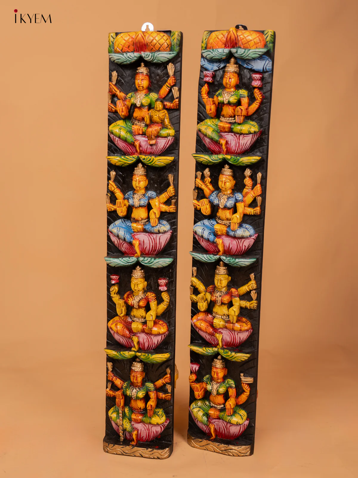 Beautifully Painted Ashtalakshmi Wooden Hand Carved Panel set - KD18136 - Image 2