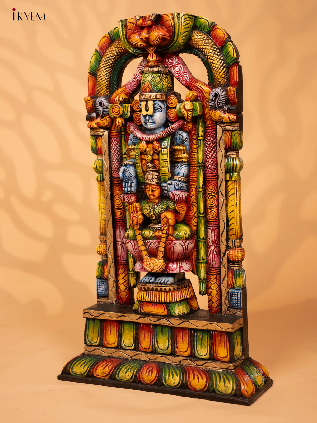 Hand Carved Painted Balaji & Lakshmi Wooden Wall Panel - KD18132 - Image 5