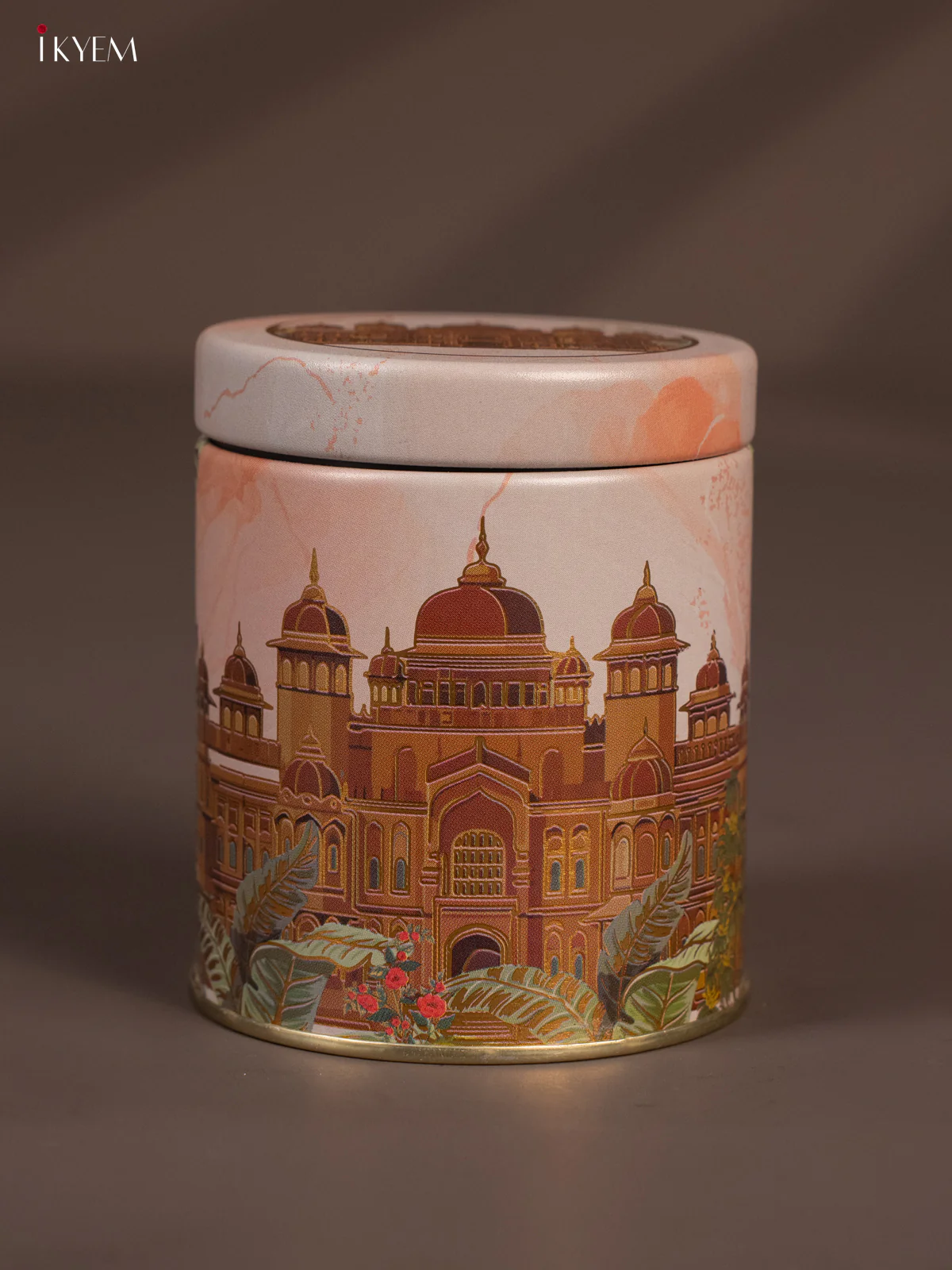 Elegant Peach Stainless Steel Box With Palace Print - KH20111