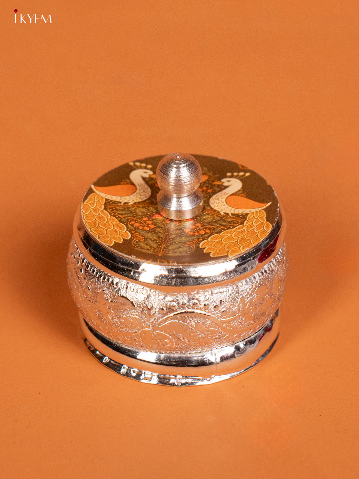 Peacock Designed German Silver Kumkum Holder - KF10234