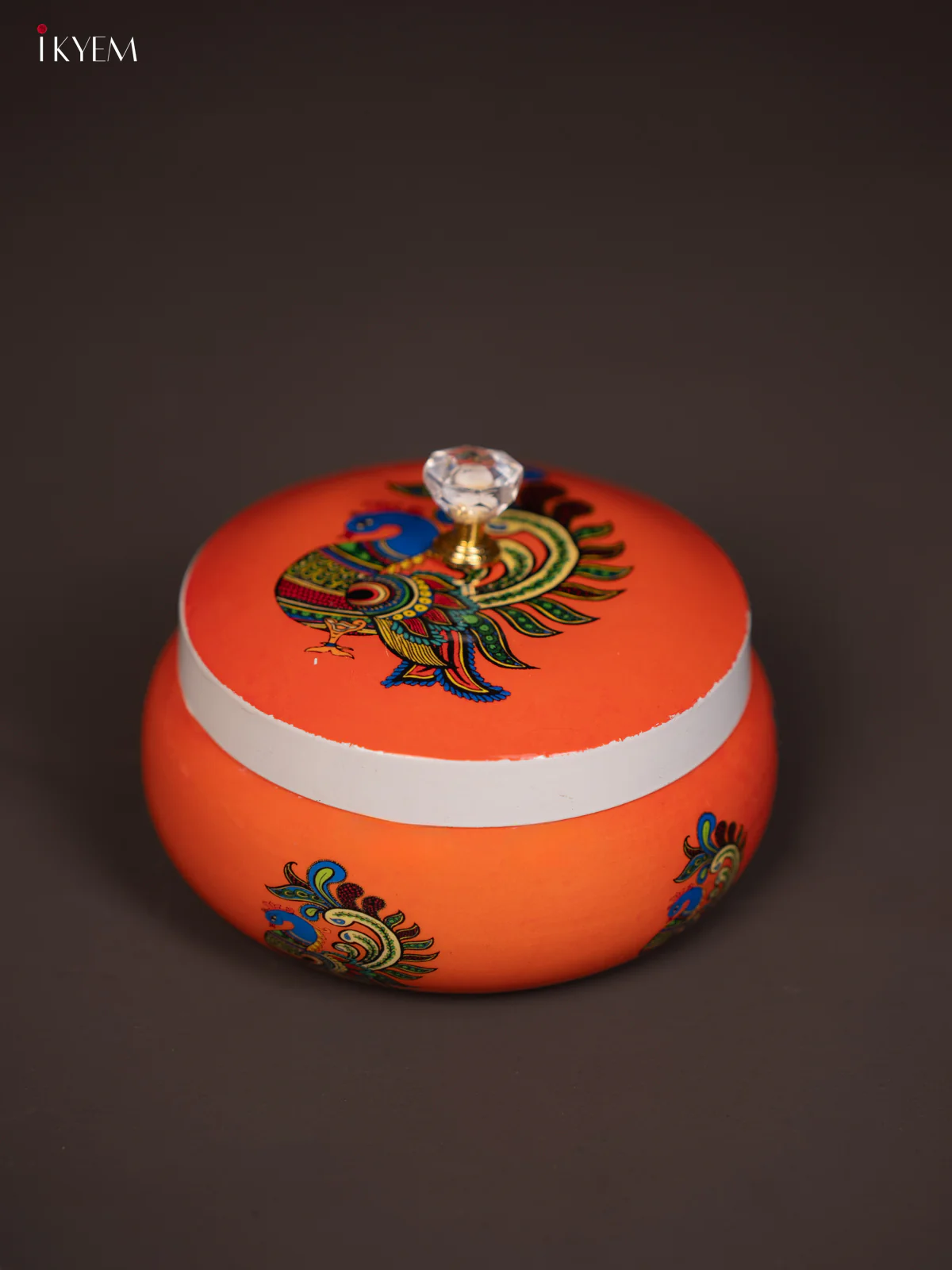 Chic Peacock Printed Orange Round Dry Fruits Box - KG25111 - Image 2
