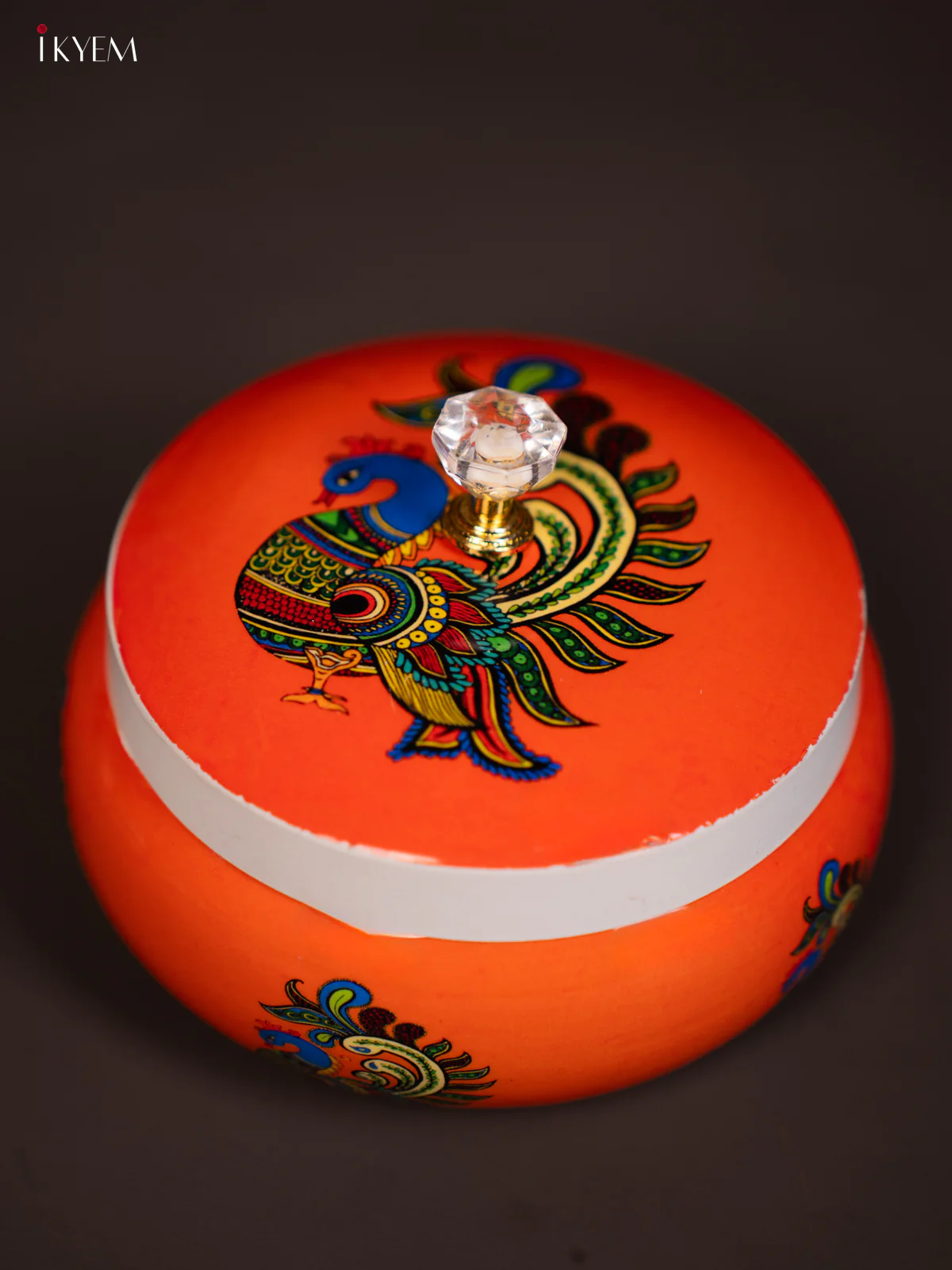 Chic Peacock Printed Orange Round Dry Fruits Box - KG25111 - Image 3