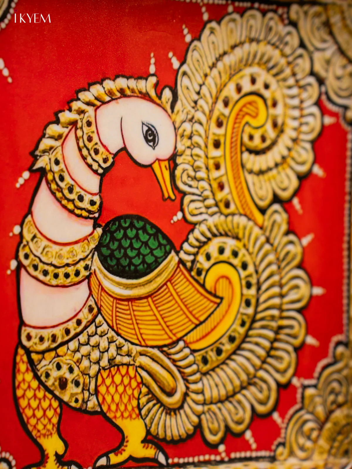 Peacock Printed Red Colour Square Metal Tray  - KF25136 - Image 3