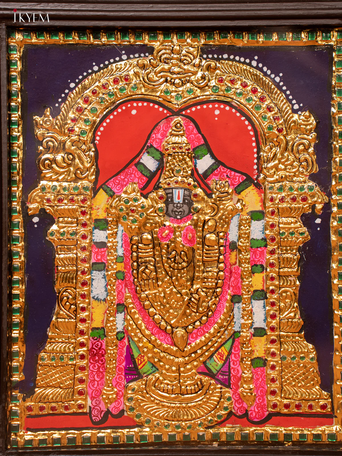 Divine Perumal Tanjore Painting in Teakwood Frame - KE27199 - Image 2