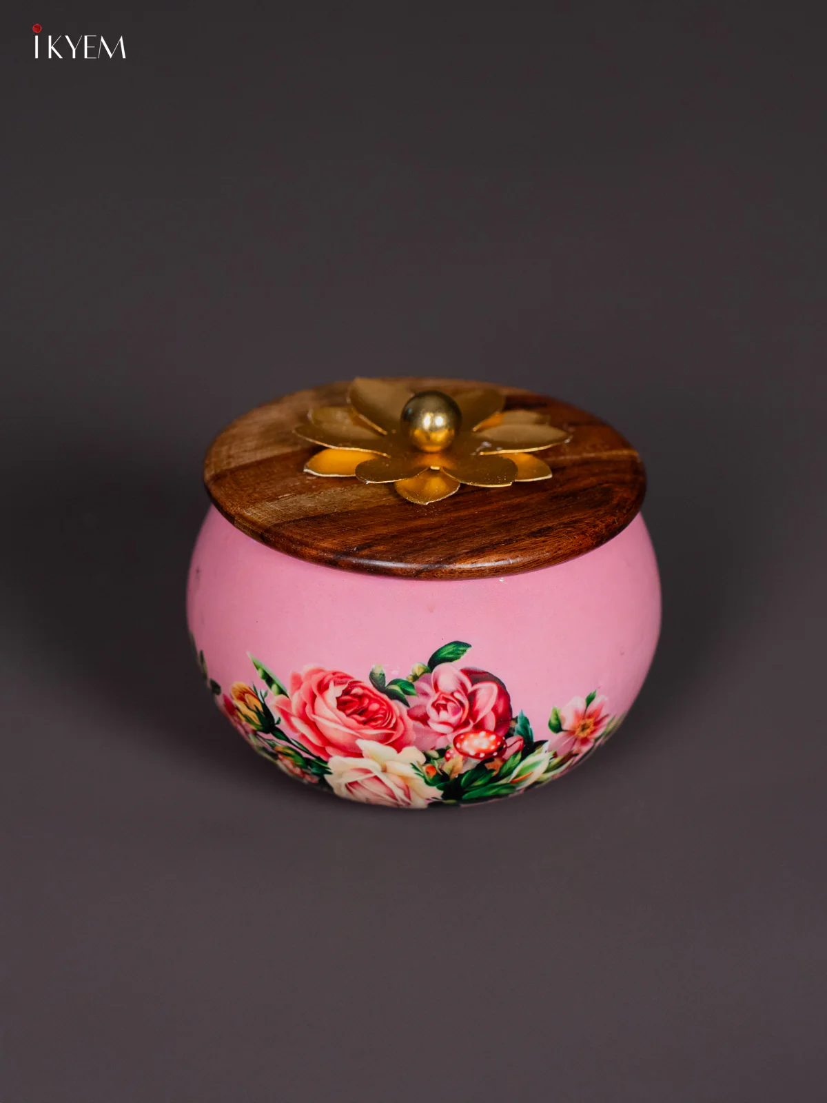 Pretty Floral Printed Pink Dry Fruit Jar with Wooden Lid - KI26113