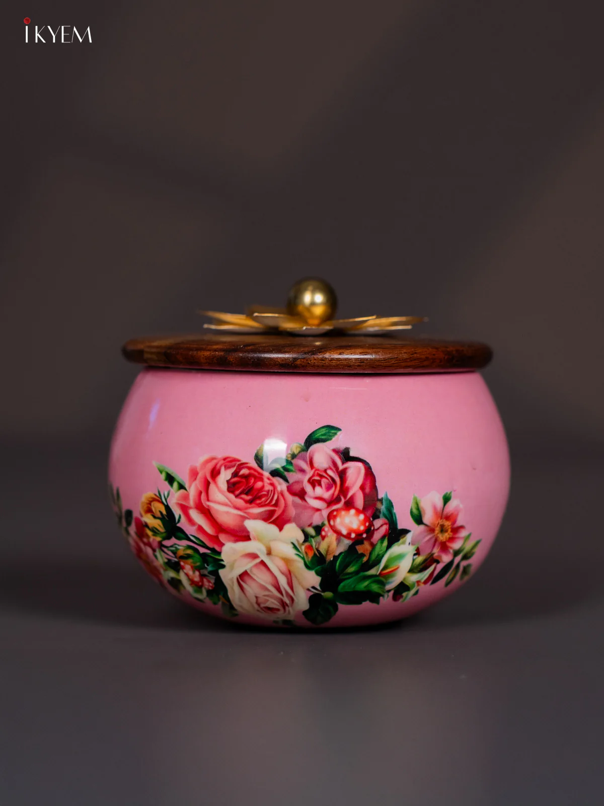 Pretty Floral Printed Pink Dry Fruit Jar with Wooden Lid - KI26113 - Image 2