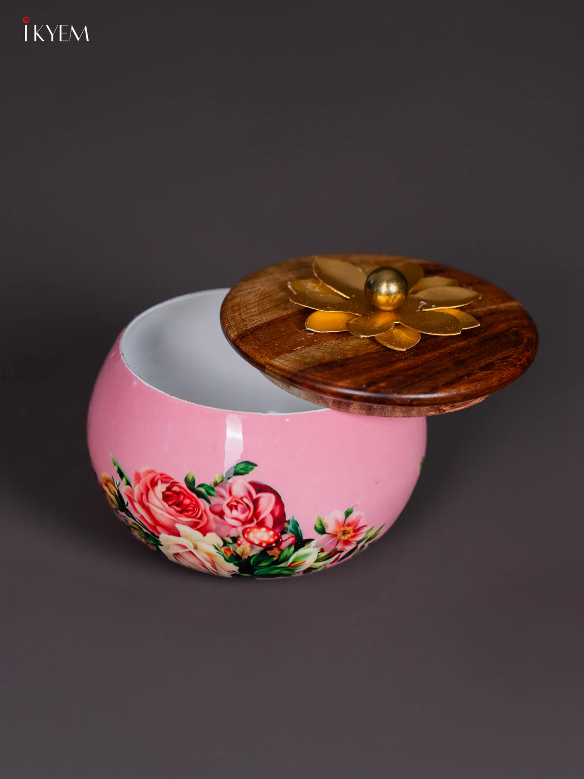 Pretty Floral Printed Pink Dry Fruit Jar with Wooden Lid - KI26113 - Image 3
