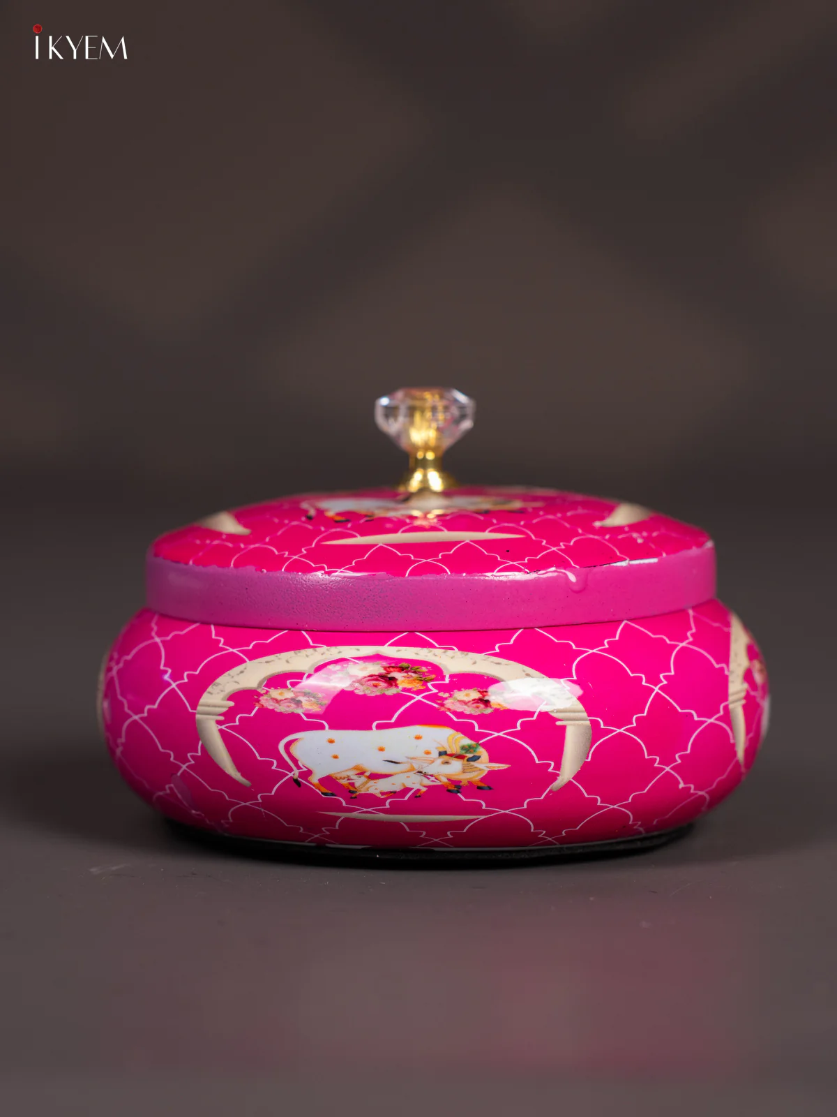 Stunning Pichwai Cow & Calf Printed Pink Dry Fruit Jar with Lid - KI12138