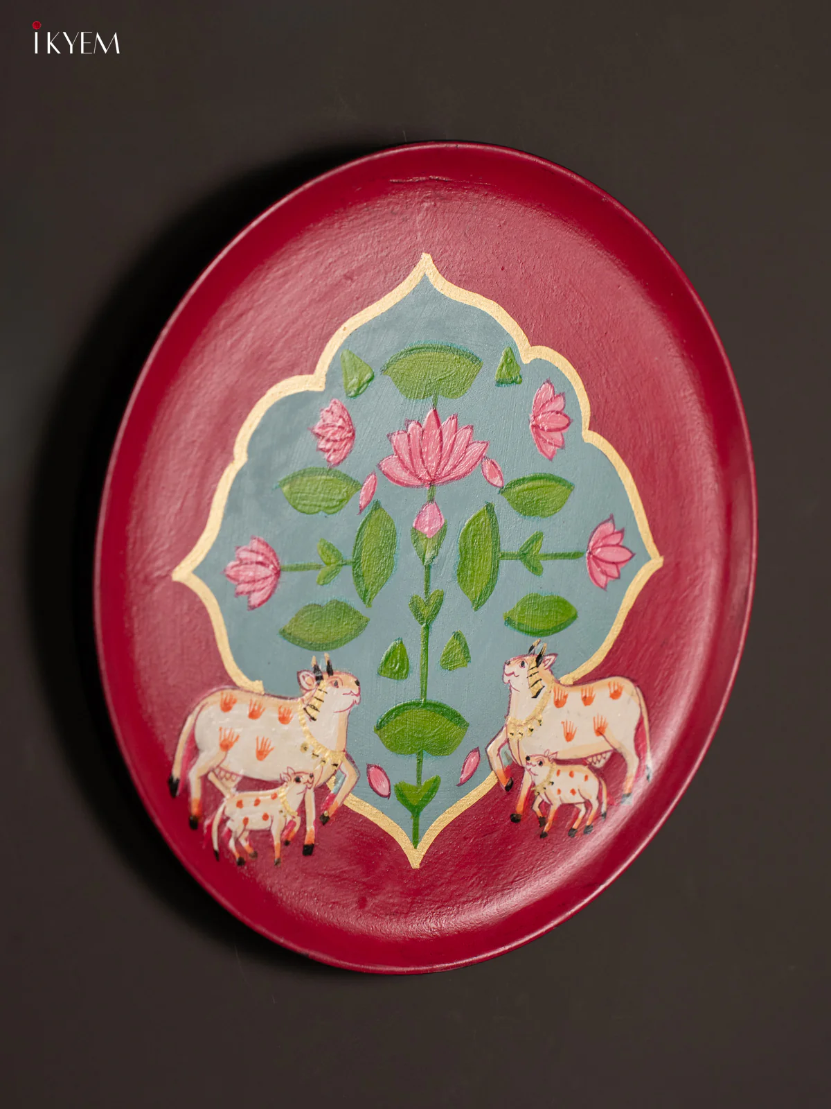 Hand-Painted Wooden Pichwai Cow & Calf Wall Plate - 10 Inches - KG04170 - Image 2