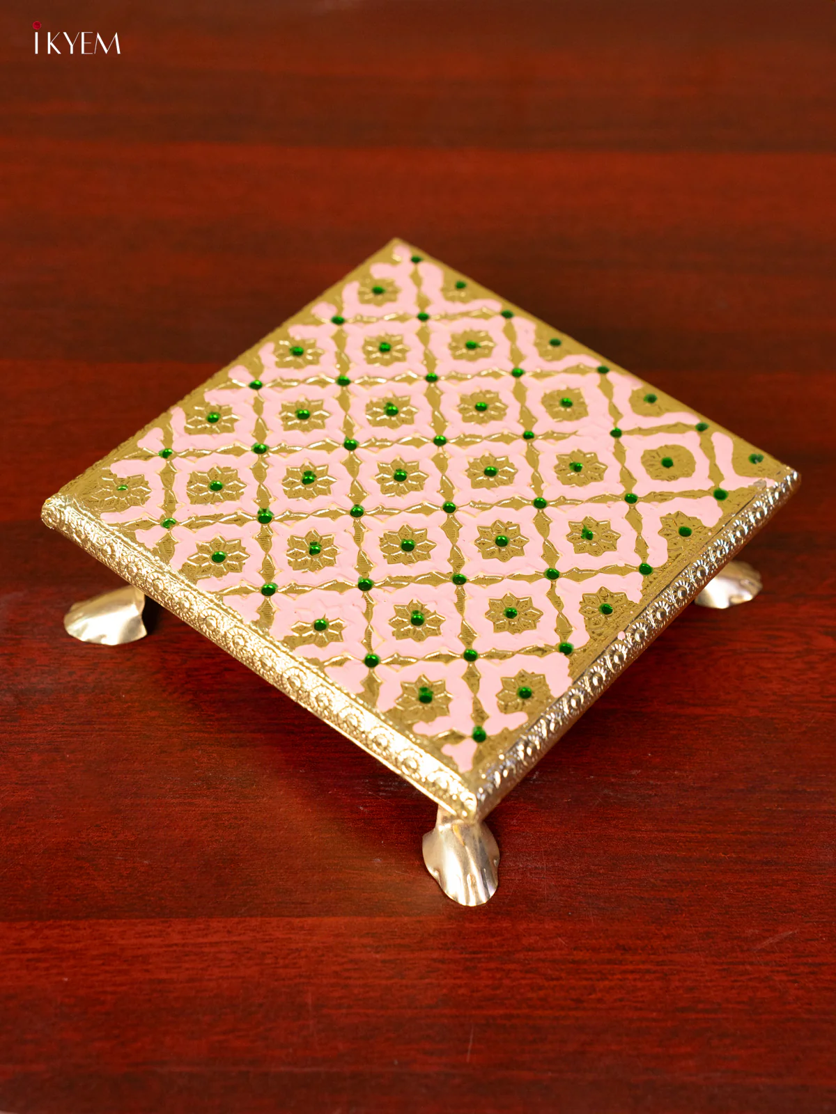 Pink Wooden Bajot With Meenakari Design - KC11122