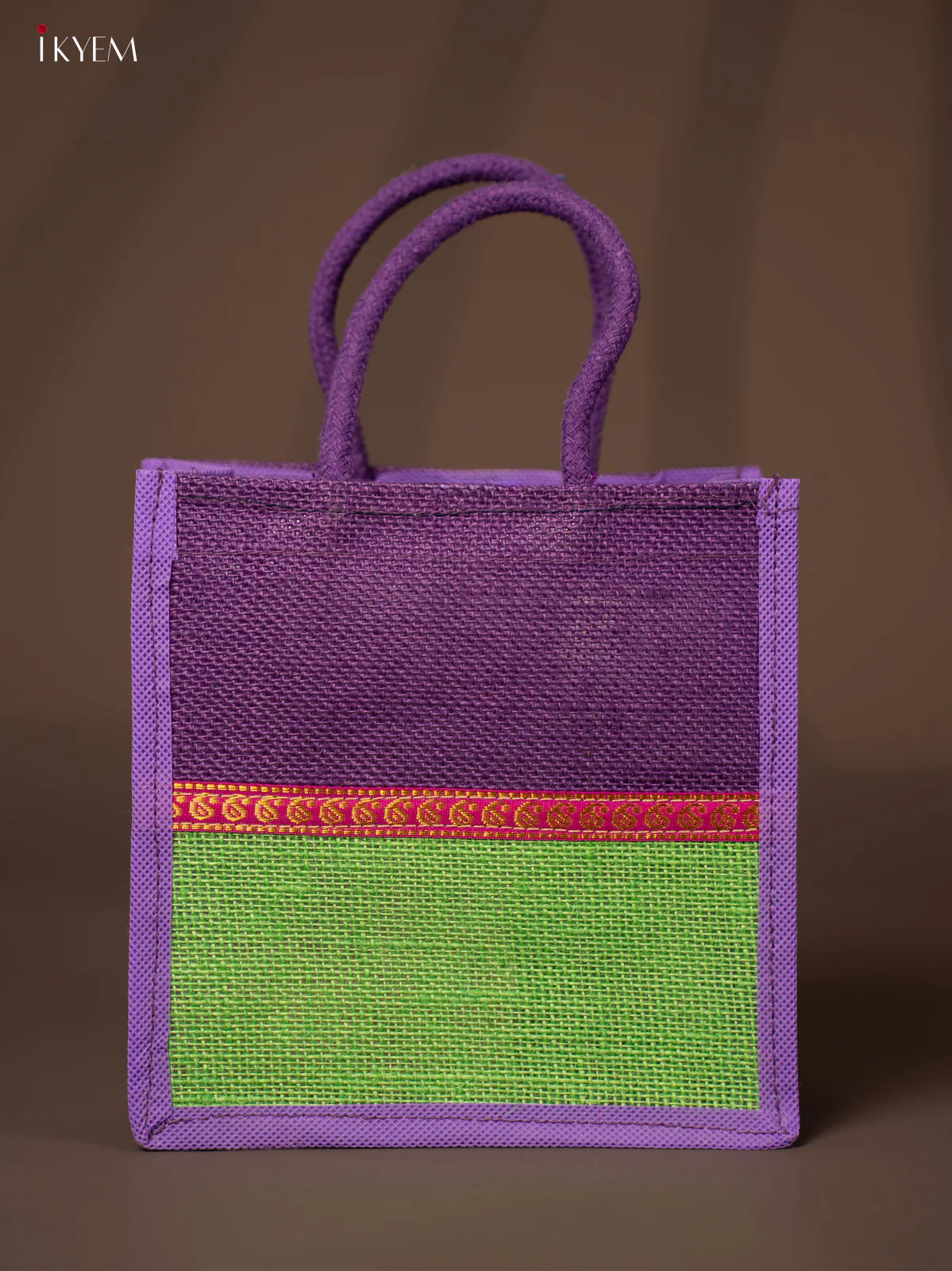 Chic Purple & Green Jute Bags with Golden Border - KG22113