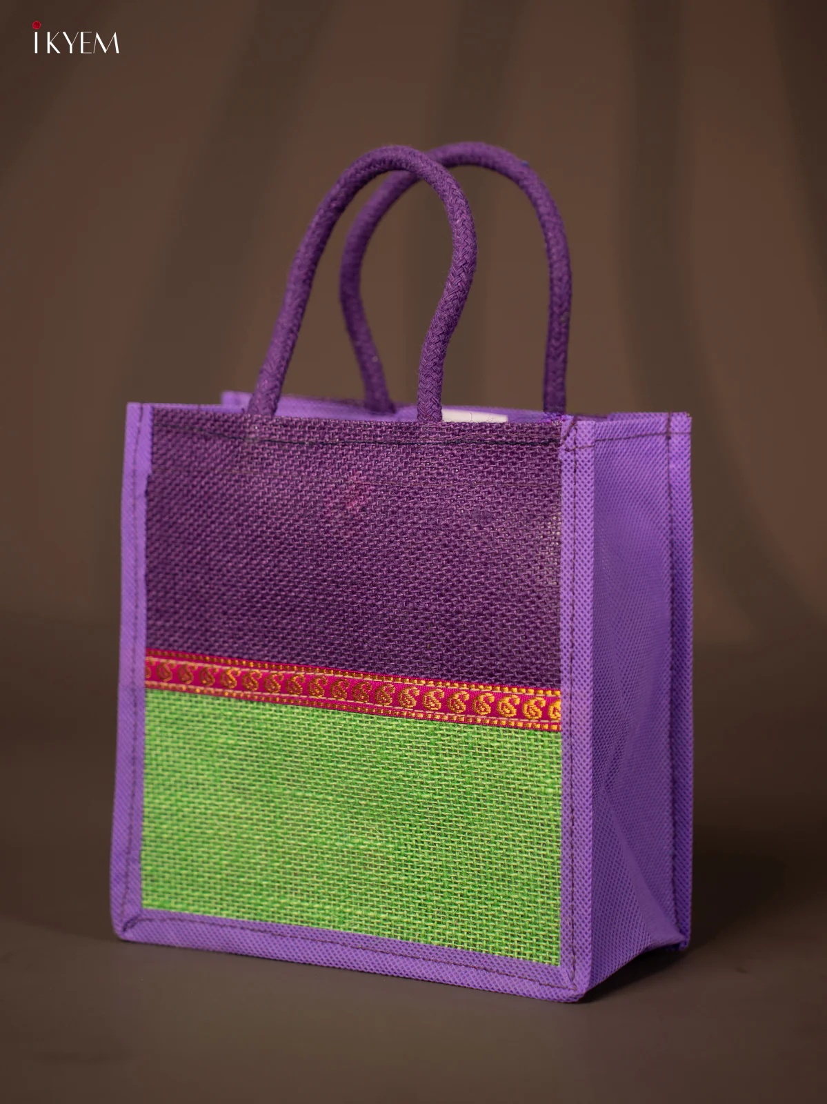 Chic Purple & Green Jute Bags with Golden Border - KG22113 - Image 3