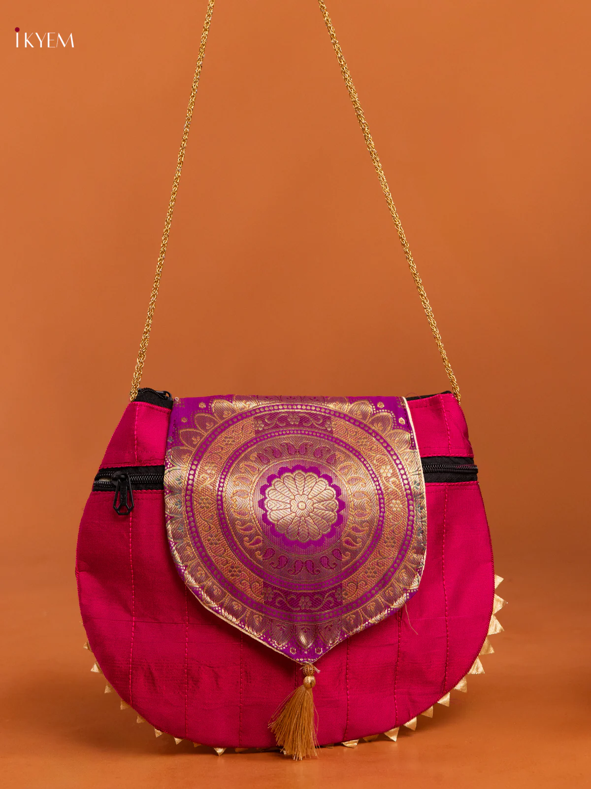 Purple Banarasi Silk Potli  Bag with Flap & Mandala Design - KD26411