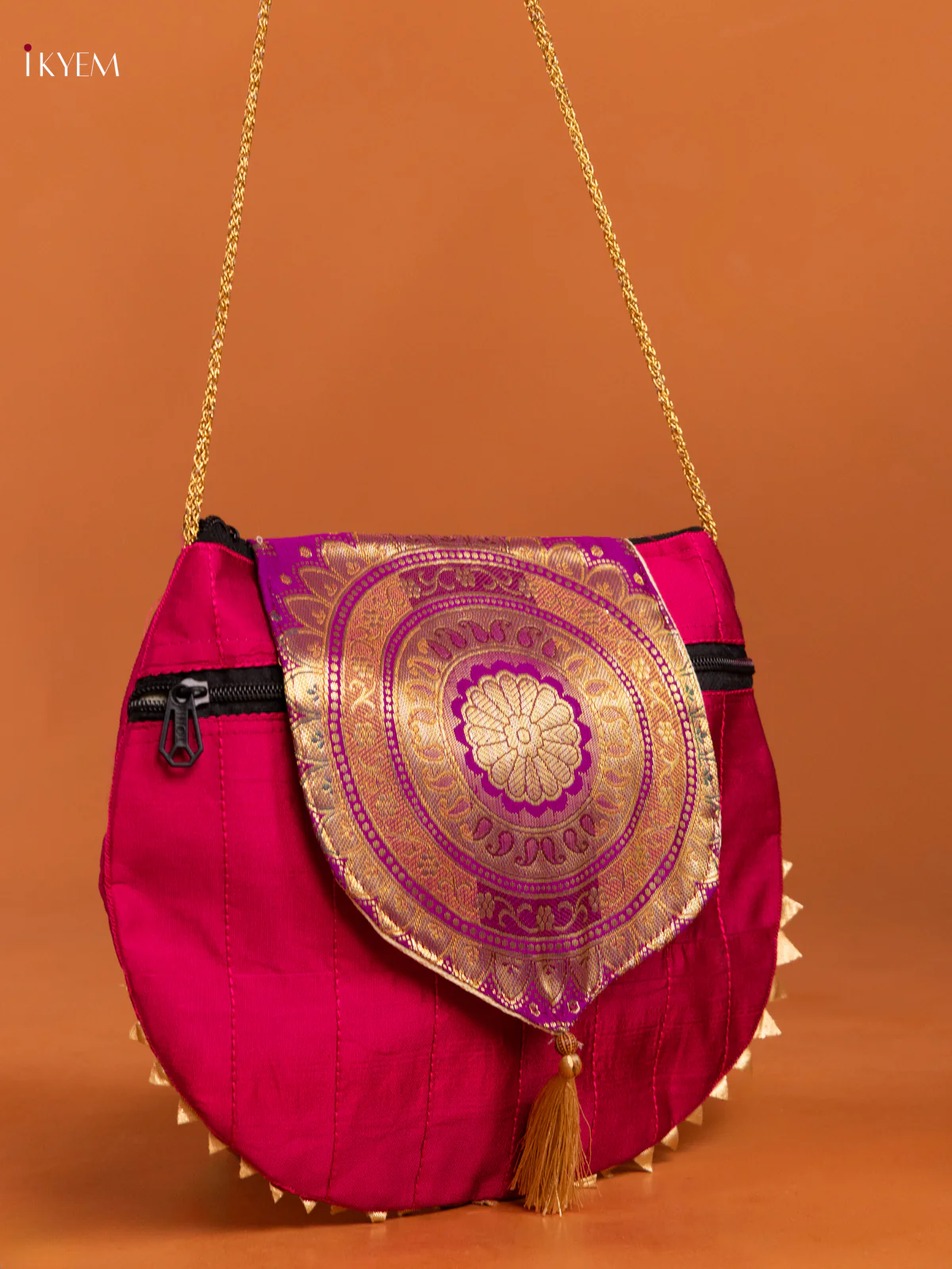 Purple Banarasi Silk Potli  Bag with Flap & Mandala Design - KD26411 - Image 2