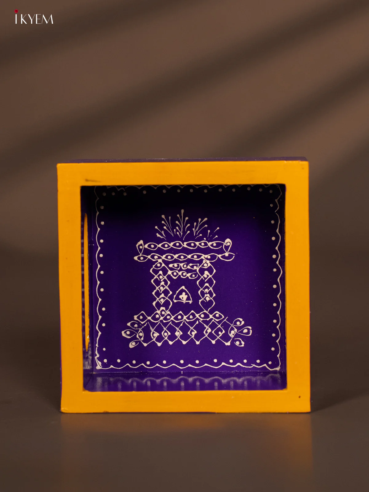 Tulasi Madam Hand-Painted Square Wooden Tray - Purple - (5x5) Inch - KF11174