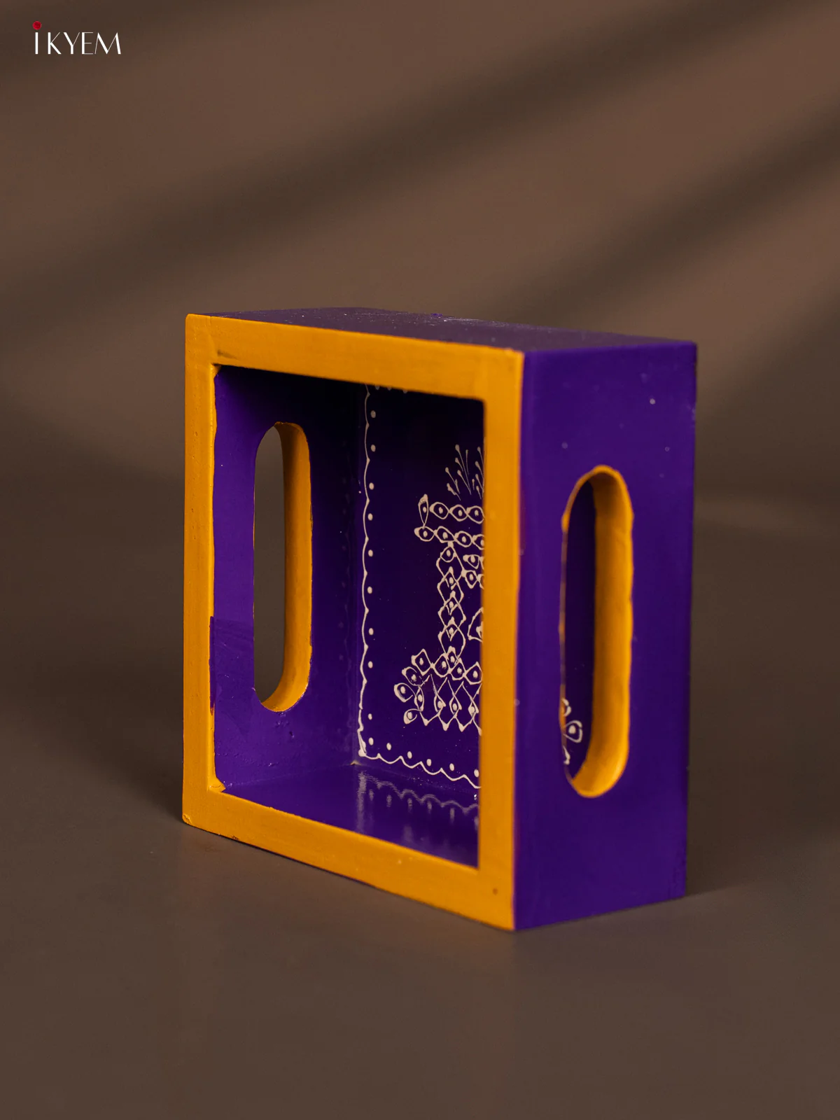 Tulasi Madam Hand-Painted Square Wooden Tray - Purple - (5x5) Inch - KF11174 - Image 4