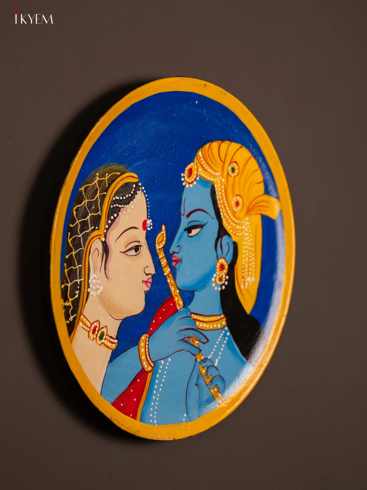 Beautiful Radha & Krishna Hand painted Wooden Wall Plate - KE31144 - Image 2