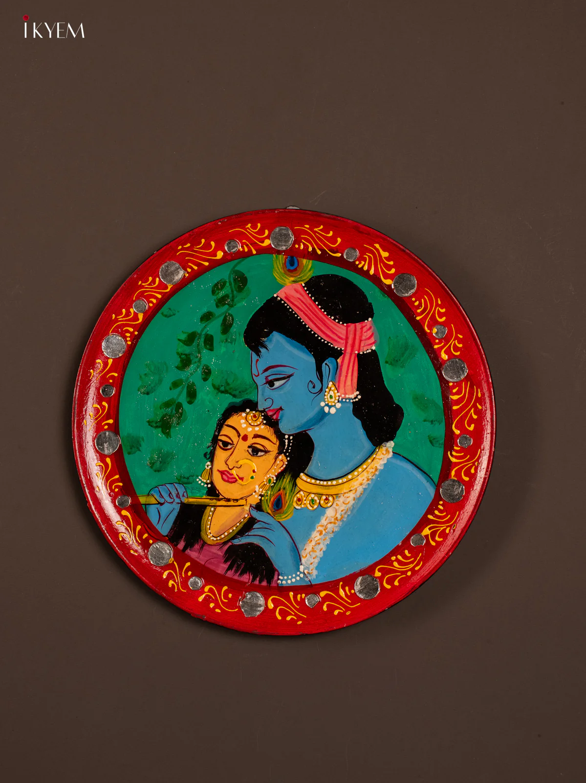 Beautiful Radha & Krishna Hand painted Wooden Wall Plate - KE31145