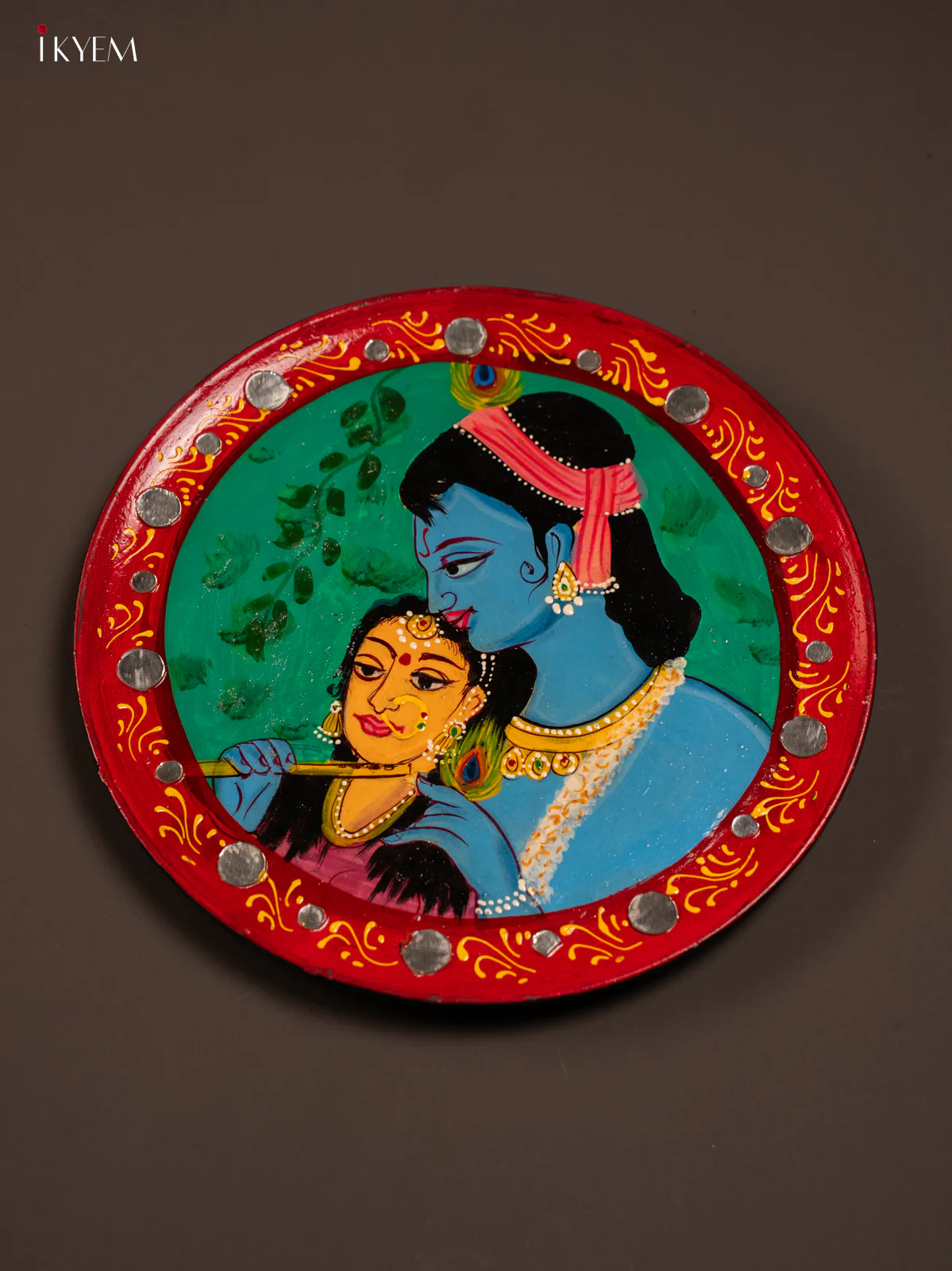 Beautiful Radha & Krishna Hand painted Wooden Wall Plate - KE31145 - Image 3