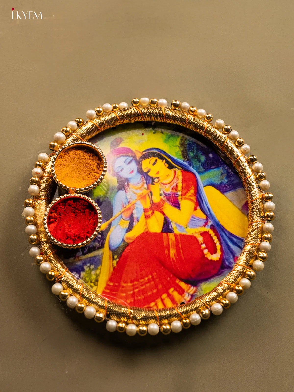 Radha krishna Printed Plate With Haldi kumkum holder - KG31117