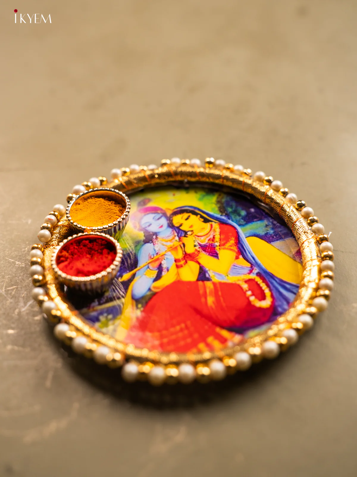 Radha krishna Printed Plate With Haldi kumkum holder - KG31117 - Image 2