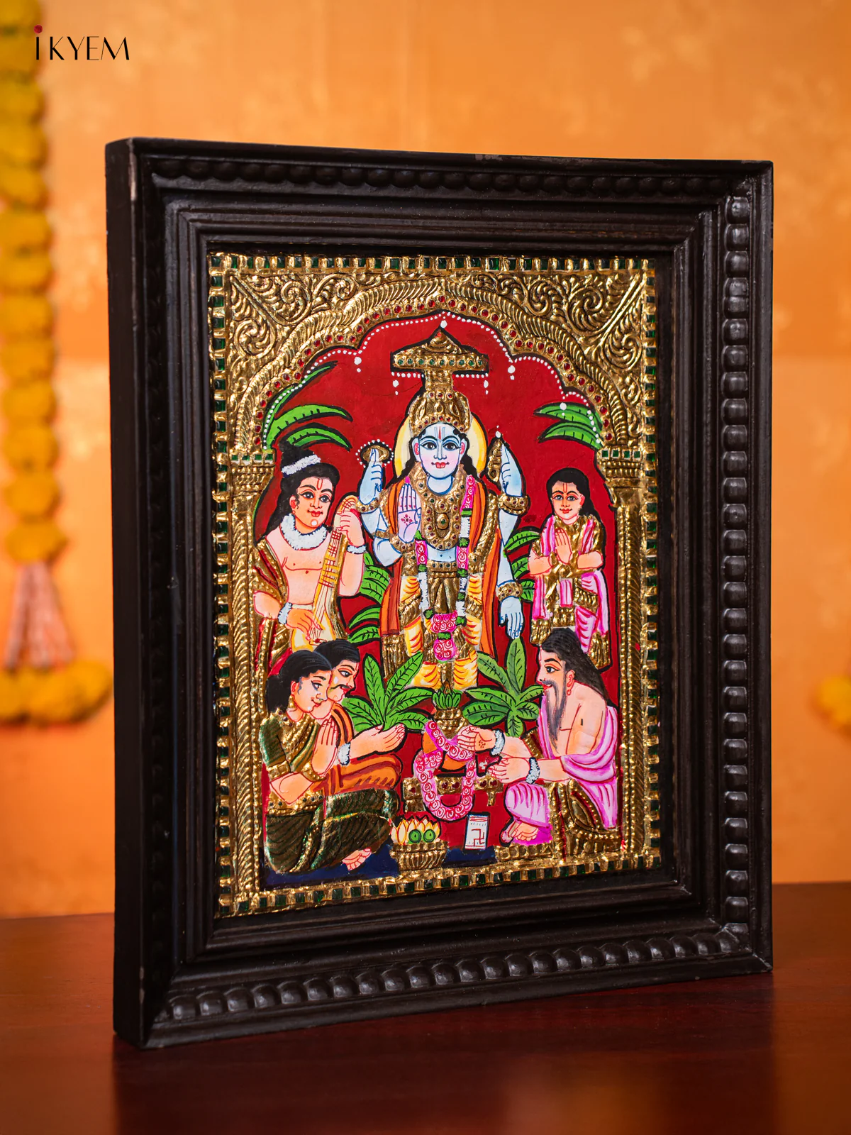 Ramar Pattabhishekam Thanjavur painting (18*15 inches) - KJ03212 - Image 4