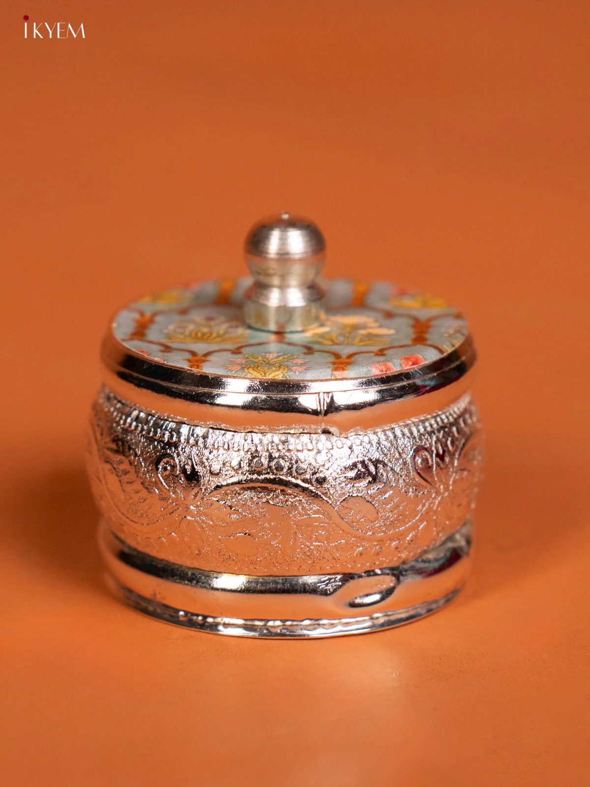 Chic Rangoli Designed German Silver Kumkum Holder - KF10238 - Image 2