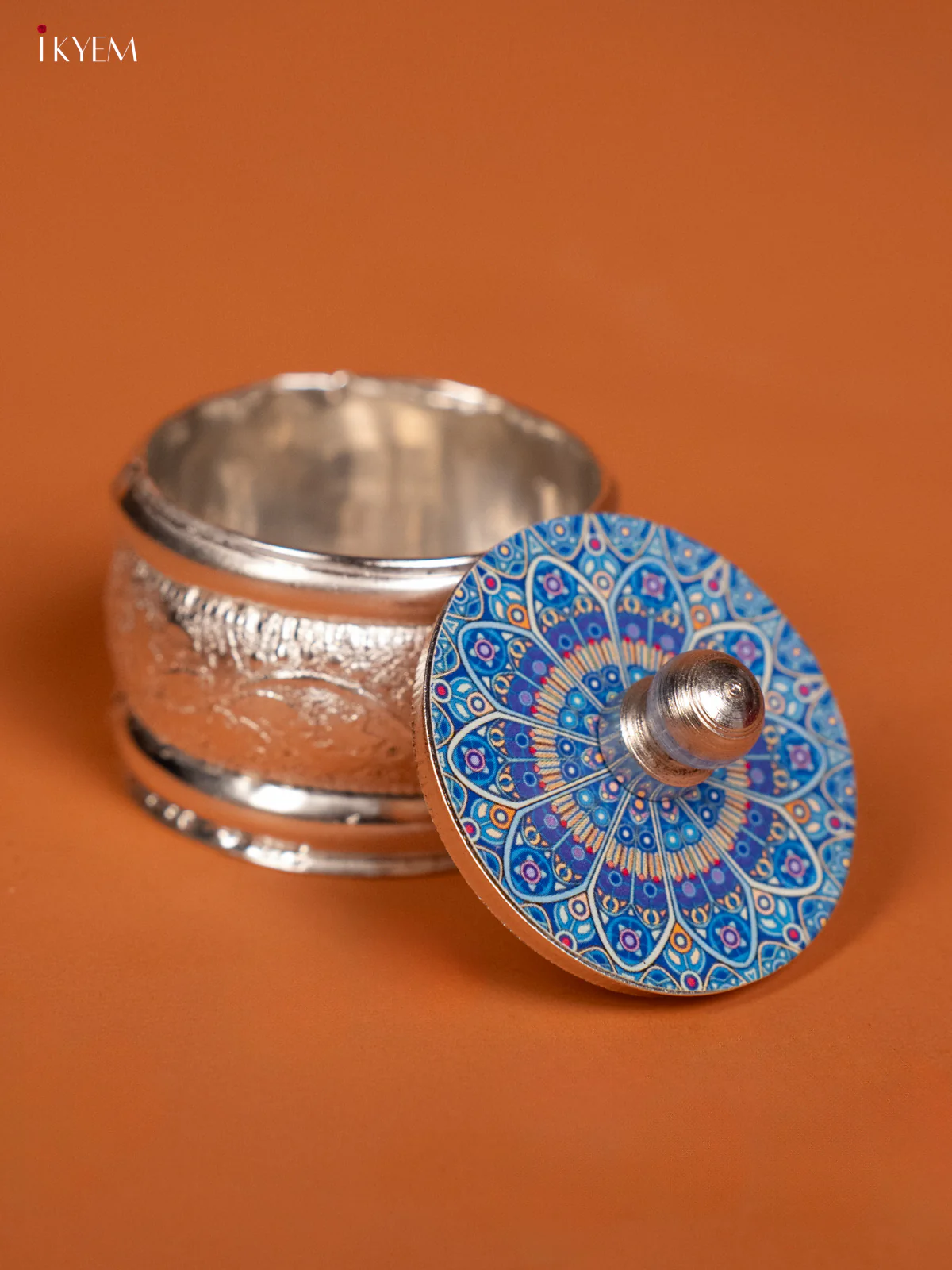 Ethnic Rangoli Designed Kumkum Holder in German Silver - KF10239 - Image 3