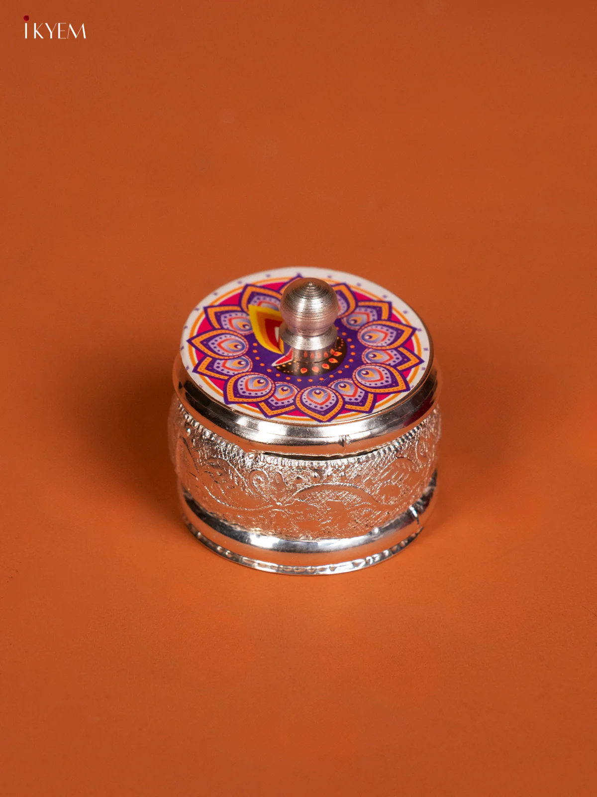 Elegant Rangoli Designed Kumkum Holder in German Silver - KF10240