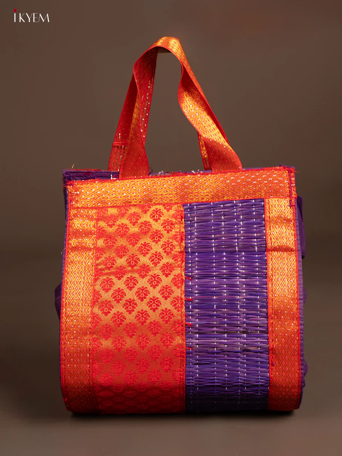 Red & Blue Raw Silk with Korai Handbag - KF09111 - Image 2