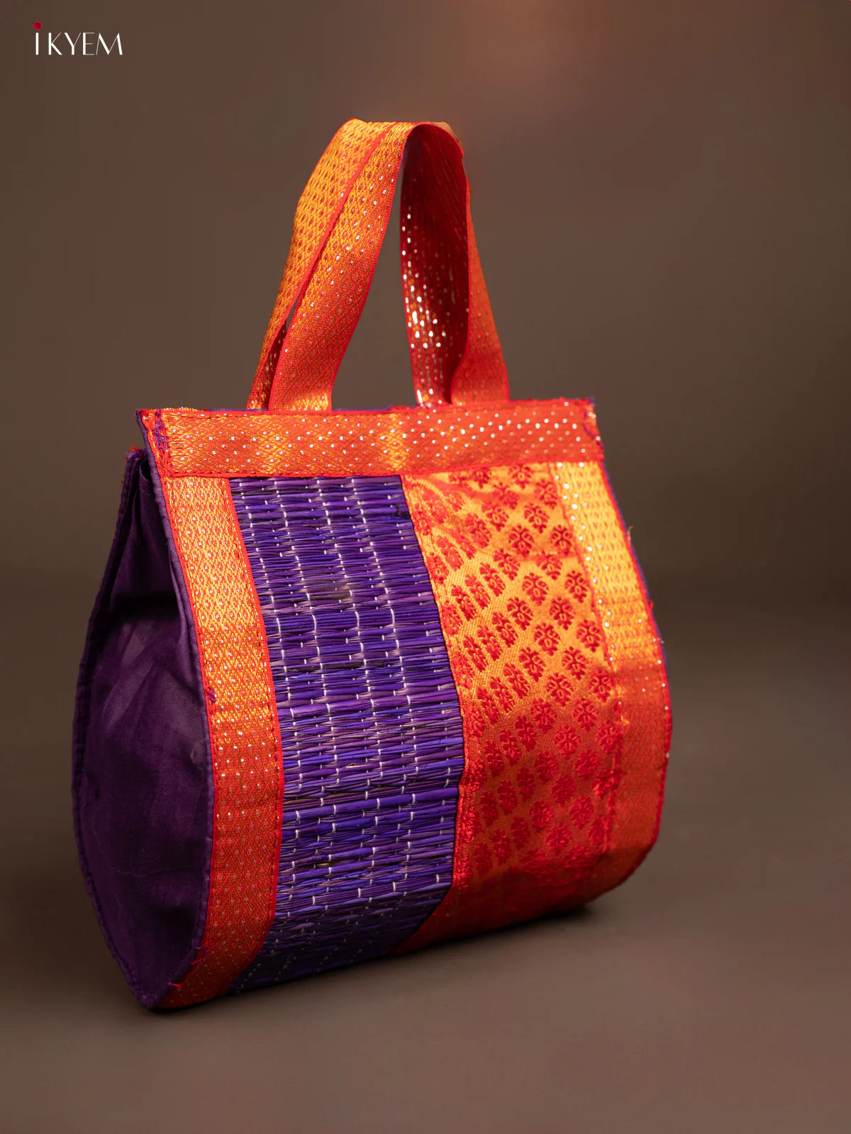 Red & Blue Raw Silk with Korai Handbag - KF09111 - Image 3