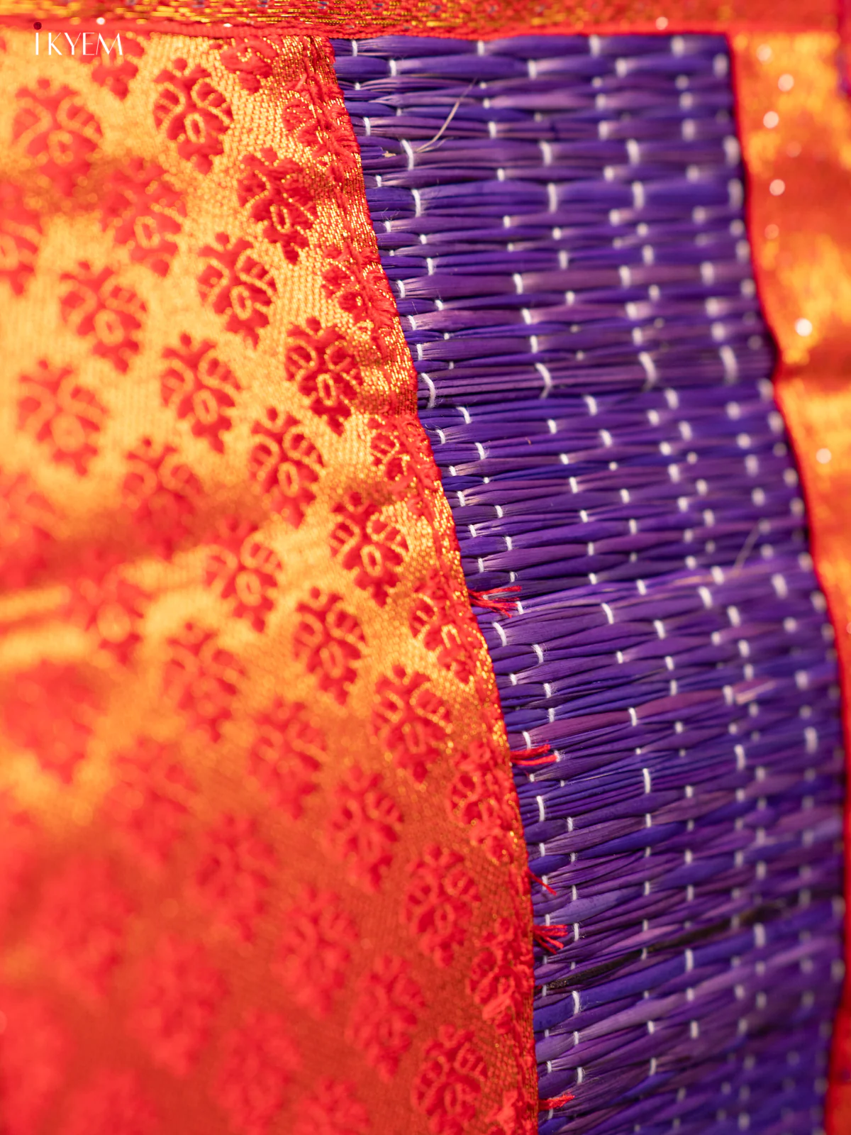 Red & Blue Raw Silk with Korai Handbag - KF09111 - Image 4