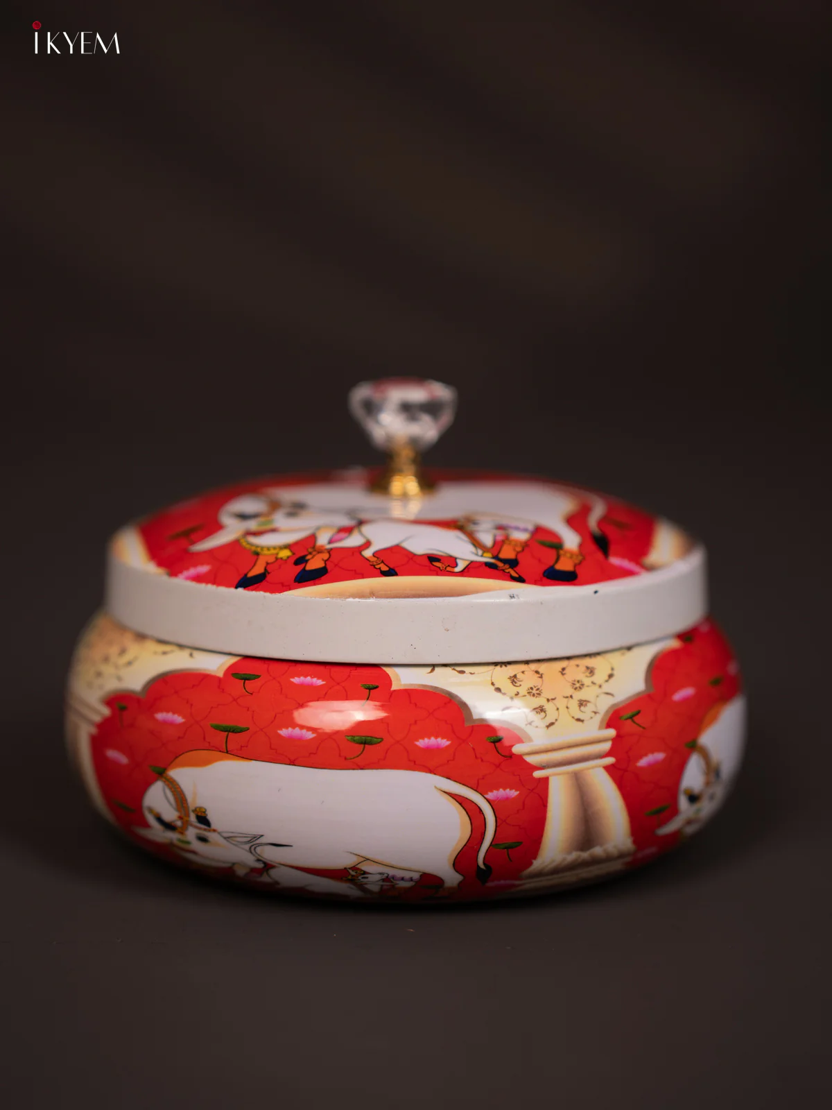 Elegant Cow & Calf Printed Red Round Dry Fruits Box - KG25112 - Image 2