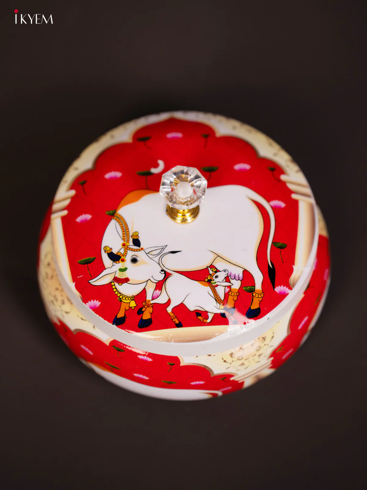 Elegant Cow & Calf Printed Red Round Dry Fruits Box - KG25112 - Image 3