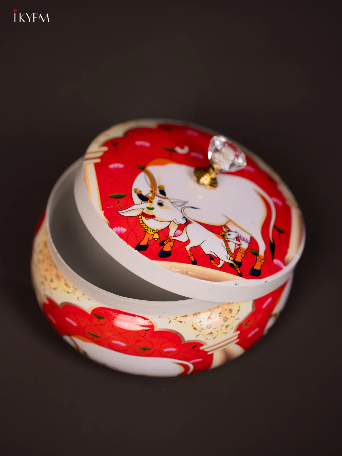 Elegant Cow & Calf Printed Red Round Dry Fruits Box - KG25112 - Image 4