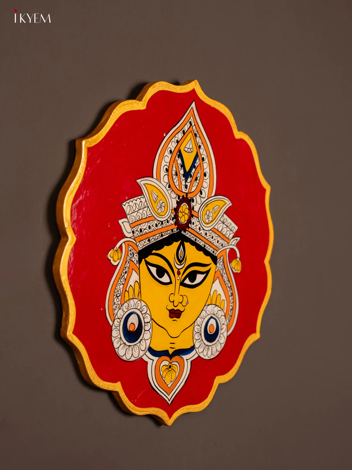 Stunning Hand-painted Maa Durga Red Wooden Wall Plate - KE29194 - Image 2