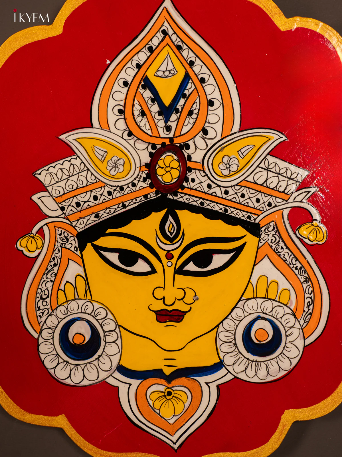 Stunning Hand-painted Maa Durga Red Wooden Wall Plate - KE29194 - Image 3