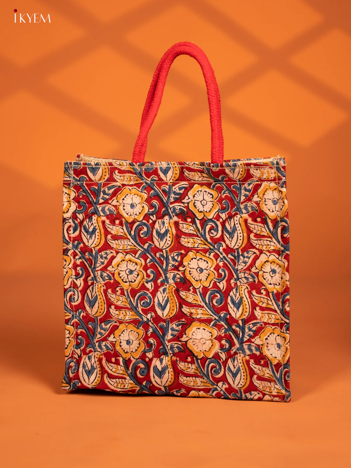 Red Kalamkari, Eco-Friendly Handcrafted Jute Bags - KF13111